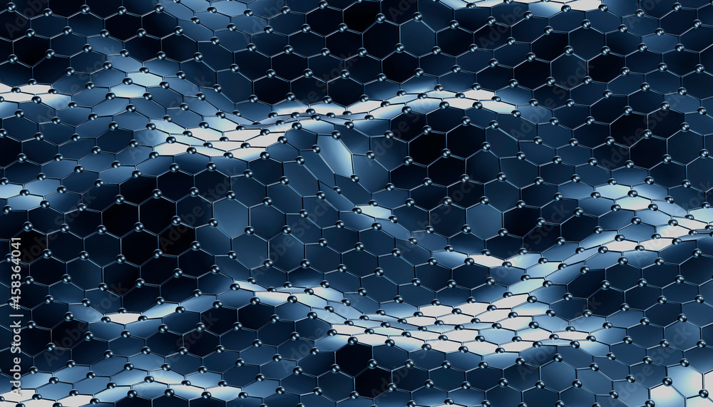 Wall mural graphene hexagonal structure in motion as artificial intelligence concept. graphene molecular grid. 