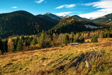 Beautiful hills covered with colorful autumn trees
