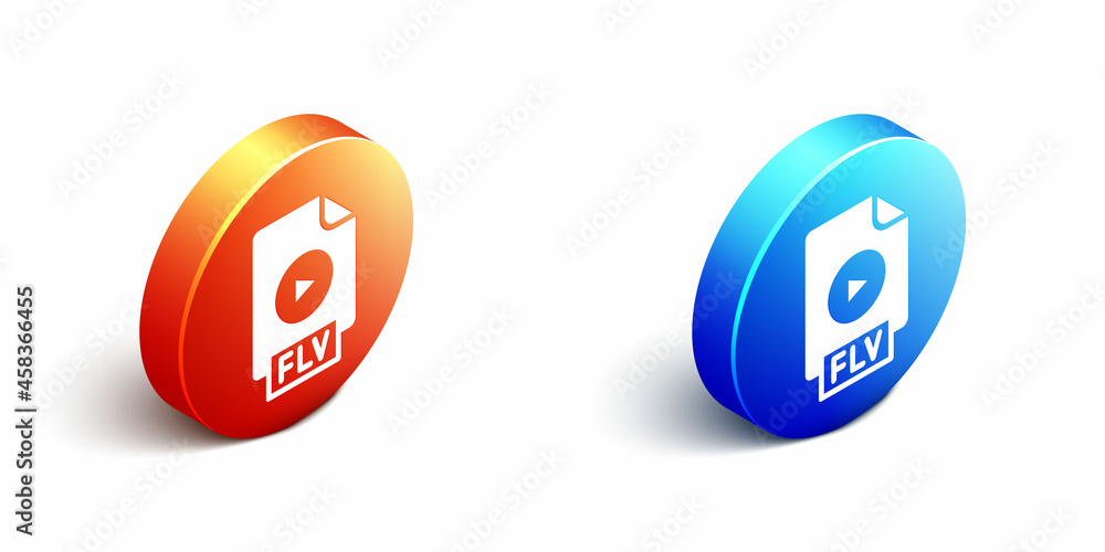 Poster isometric flv file document video file format. download flv button icon isolated on white background