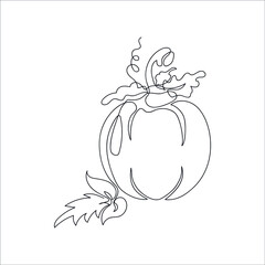 Abstract pumpkin with leaves drawn by one line. Isolated on white background. Continuous liine art. Minimalism. Autumn vector illustration.
