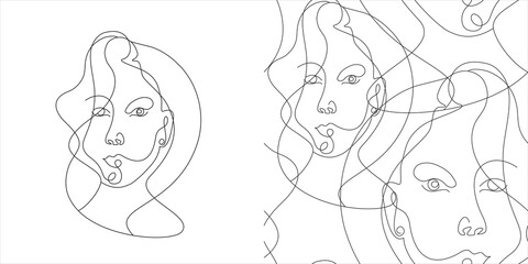 white seamless modern abstract pattern with portraits of girls in one line in the style of Mathis drawn in vector for textiles and surface design