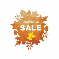 Watercolor autumn foliage, vector, sale banner, label.