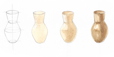 stages of drawing a pot