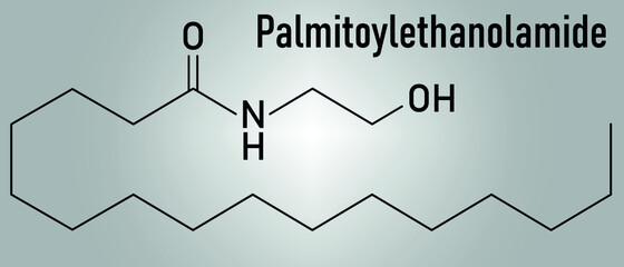 Palmitoylethanolamide (PEA) drug molecule. Skeletal formula.