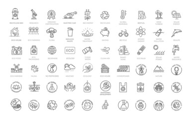 Ecology and green energy, thin line web icon set. Outline icons collection.