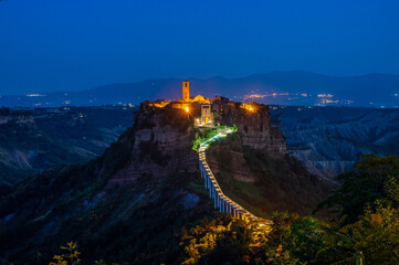 Night view of the village of Civita di Bagnoregio