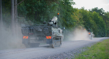 British army Warrior FV512 armoured personnel and recovery vehicle on exercise