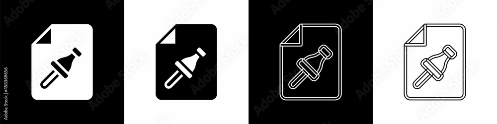 Aufkleber set note paper with pinned pushbutton icon isolated on black and white background. memo paper sign. 