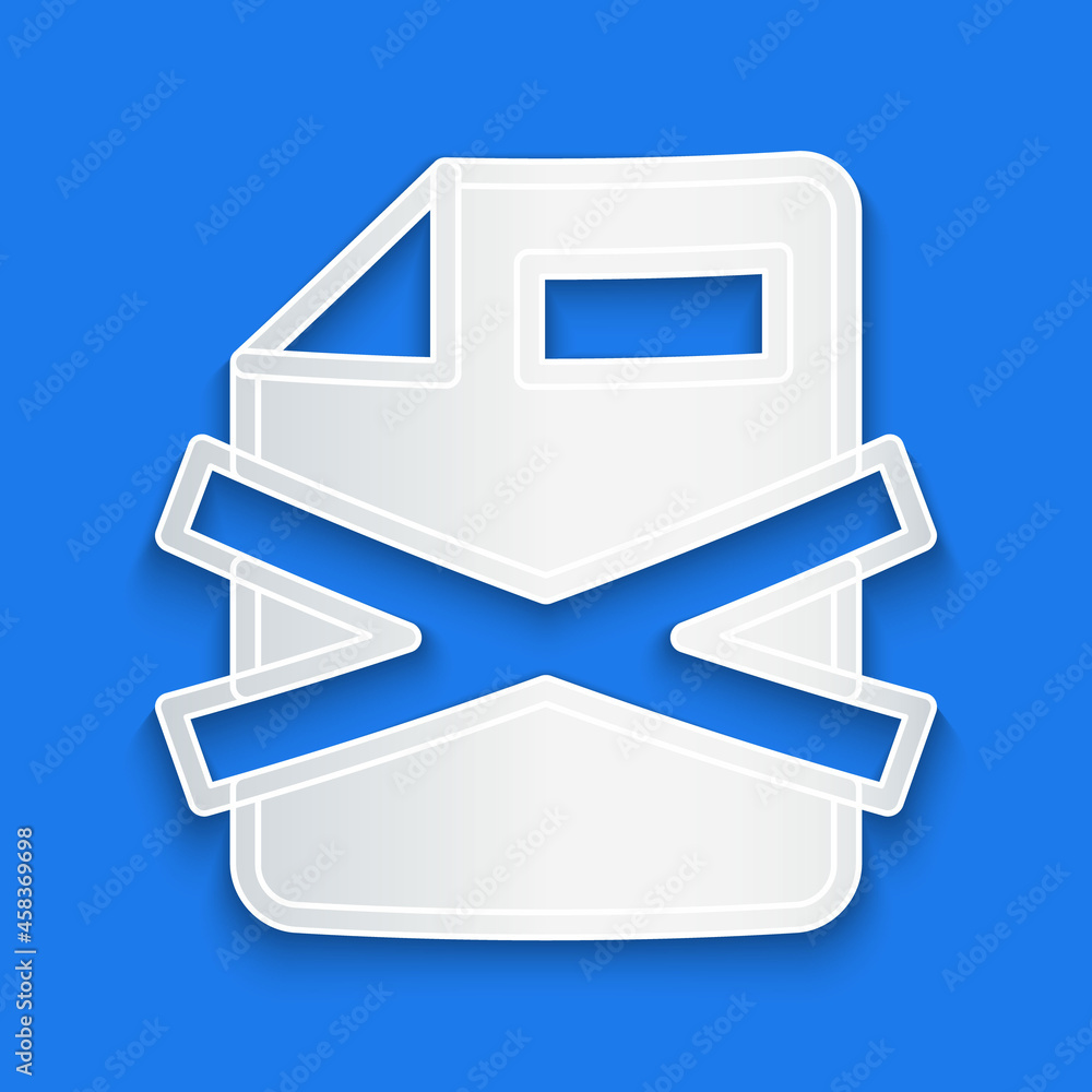 Poster paper cut delete file document icon isolated on blue background. rejected document icon. cross on pa