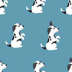Funny cute seamless pattern with a dog. For printing baby textile, fabrics, design, decor, gift wrapping, paper, baby shower, greeting card, notepad, scrapbooking.