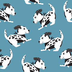 Funny cute seamless pattern with a dog. For printing baby textile, fabrics, design, decor, gift wrapping, paper, baby shower, greeting card, notepad, scrapbooking.