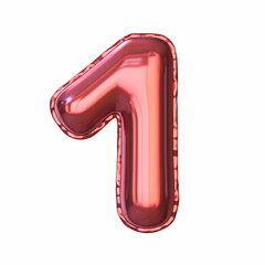 Red metallic balloon font Number 1 ONE 3D