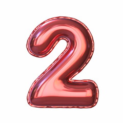 Red metallic balloon font Number 2 TWO 3D