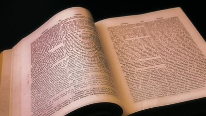 Ancient Greek, Latin Dictionary with soft yellow light, Education, knowledge concept