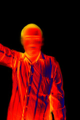 High-tech thermal imager. People and streets are traced by the temperature distribution of the...