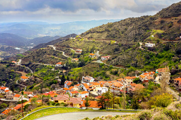 Fototapeta na wymiar Spring view of the Melini village on the slopes of the Troodos Mountains, Republic of Cyprus