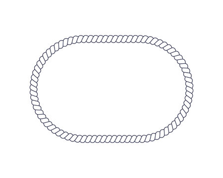 Rope frame in rectangle with rounded corners shape for photo or picture in retro yacht style. Maritime design element for print. Nautical decoration theme. Vector outline illustration.