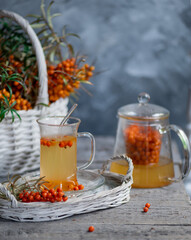 tea with Sea buckthorn . sea-buckthorn berries