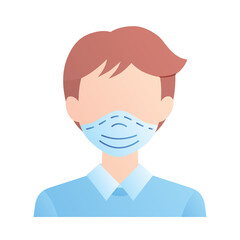 Student boy or young man doctor wearing face medical mask isolated, COVID-19 pandemic, flu virus epidemic prevention cartoon vector avatar icon, allergy, air pollution protection.
