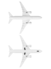 Airplane isolated on white background. Bottom view, 3d render.