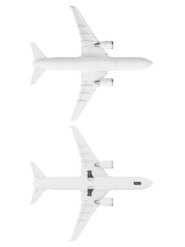Airplane isolated on white background. Bottom view, 3d render.