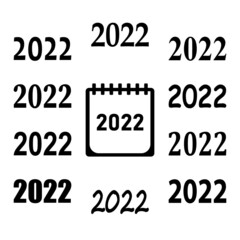 Calendar 2022 icon vector. Set of numbers 2022 in different style.