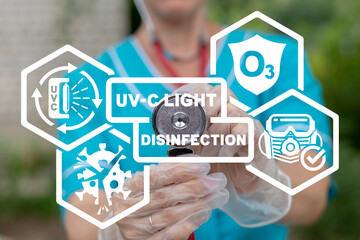 Medical concept of UV-C light disinfection. UV light sterilization of viruses and bacteria...
