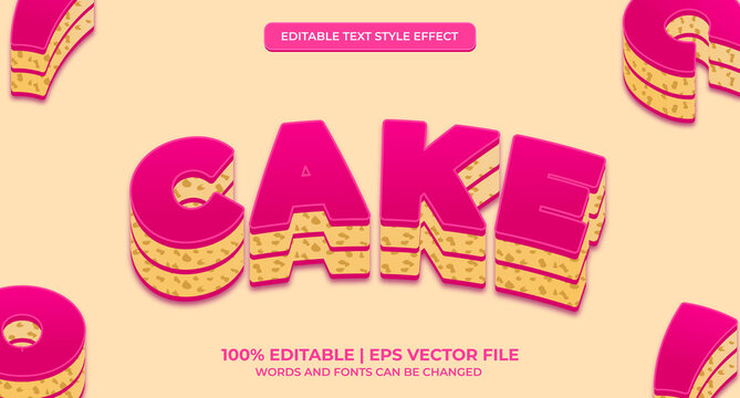 Cake dessert editable text effect for food and beverage desert pastry logo. Vector illustration