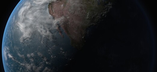 Earth Planet and Moon, Picture of Blue planet and Sun - 3d representation © willamsharking