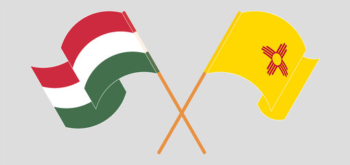 Crossed and waving flags of Hungary and the State of New Mexico