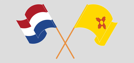 Crossed and waving flags of the Netherlands and the State of New Mexico