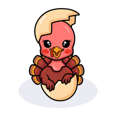 Cute baby turkey cartoon inside an egg