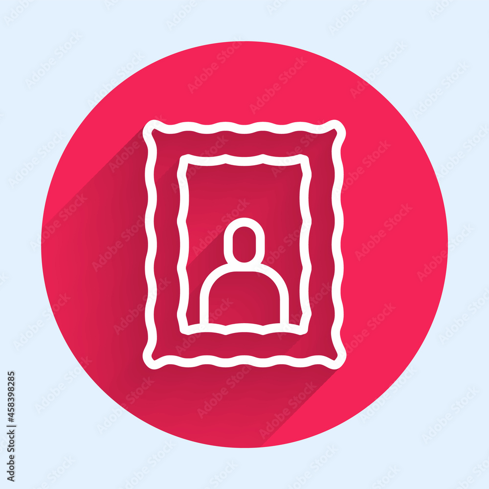 Poster White line Picture frame on table icon isolated with long shadow. Valentines Day symbol. Red circle button. Vector
