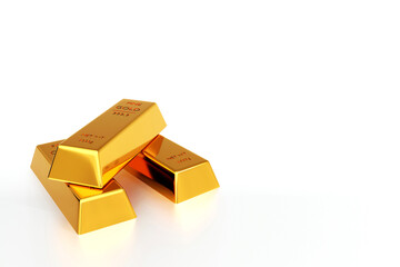 Gold ingot or stack of gold bars, business banking financial concept. 3d render.