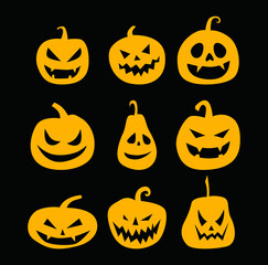 Set of Halloween scary pumpkins.