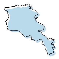 Stylized simple outline map of Armenia icon. Blue sketch map of Armenia vector illustration