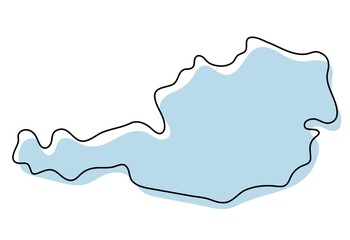Stylized simple outline map of Austria icon. Blue sketch map of Austria vector illustration - obrazy, fototapety, plakaty