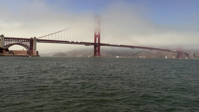 A Time Lapse View of Clouds Over the Golden Gate Bridge, San Francisco, California, from the Fishing Dock with the Clouds Streaming By