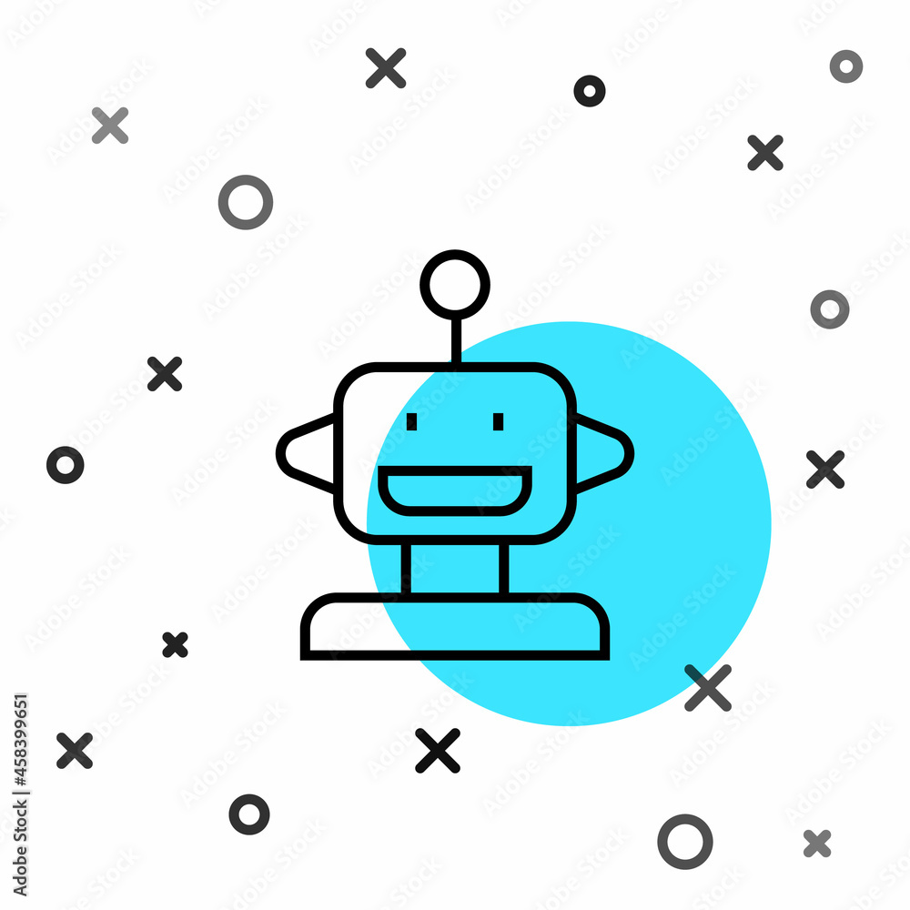 Poster black line robot toy icon isolated on white background. random dynamic shapes. vector
