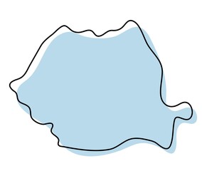 Stylized simple outline map of Romania icon. Blue sketch map of Romania vector illustration