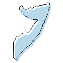 Stylized simple outline map of Somalia icon. Blue sketch map of Somalia vector illustration