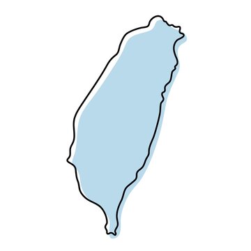 Stylized simple outline map of Taiwan icon. Blue sketch map of Taiwan vector illustration
