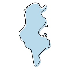 Stylized simple outline map of Tunisia icon. Blue sketch map of Tunisia vector illustration