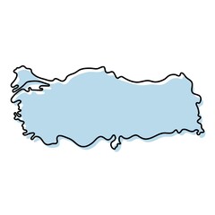 Stylized simple outline map of Turkey icon. Blue sketch map of Turkey vector illustration