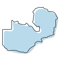 Stylized simple outline map of Zambia icon. Blue sketch map of Zambia vector illustration