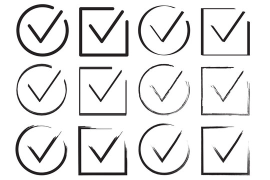 Black cross mark icon set. Circle, square frames. Checklist concept. Question mark sign. Vector illustration. Stock image.
