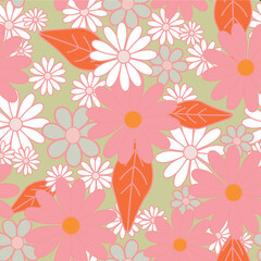 Pink White Daisy Vector Repeating Seamless 