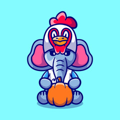 cute thanksgiving elephant carrying a pumpkin and wearing a chicken hat