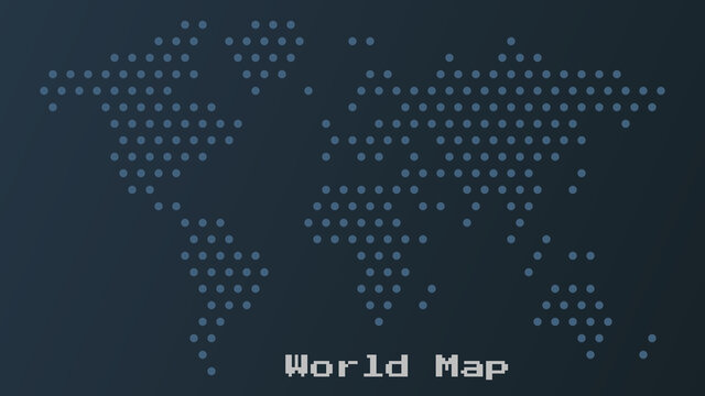 World Information Security Concept. Abstract world map consisting of dots. Dots with the transition from light to dark blue, on a dark gradient background.