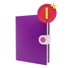 3D rendering close book with new task notification icon for web and apps
